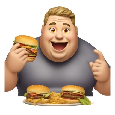 fat man eating a burger sticker