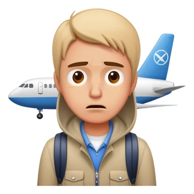 Delayed flight at airport with frustrated traveler sticker