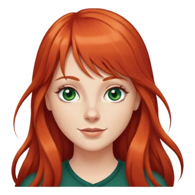 Long red hair white girl with bangs, dark green eyes, dimples  sticker