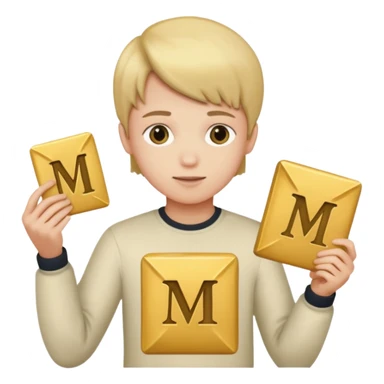 Create two letters, N and Y, in the shape of sisters. Create an image of a boy holding the letter N and a girl holding the letter M  sticker