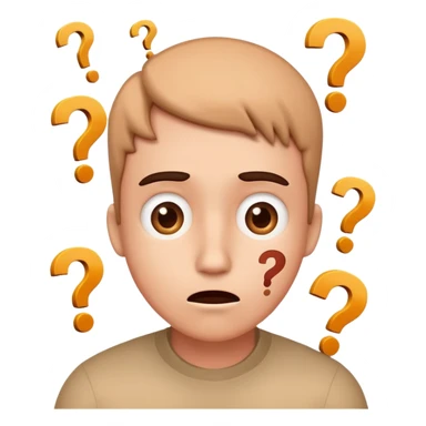 A confused character with question marks around its head sticker