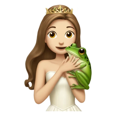 White princess with brown hair kissing frog sticker