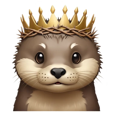 really cute confused otter face with simple thorny stem wrapped horizontally around its forehead like Jesus Christ's Crown of thorns, no crown shape on top, just thin spiky branches circling the forehead sticker