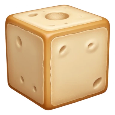 small block or cube of fresh baker’s yeast, pale beige color, smooth and slightly crumbly texture, neat but softly pressed shape with faint lines or cracks suggesting moisture and softness, no packaging, bowl, or extras, soft lighting, subtle shadows, emoji scale sticker