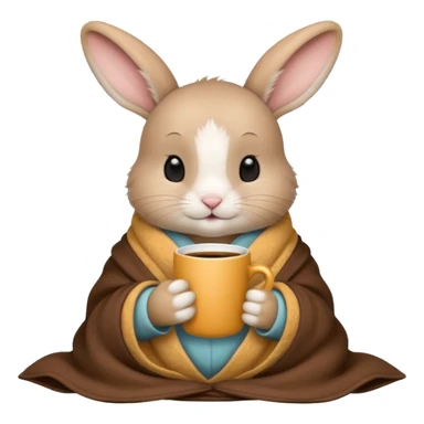 baby rabbit in cozy blanket, drink coffee sticker