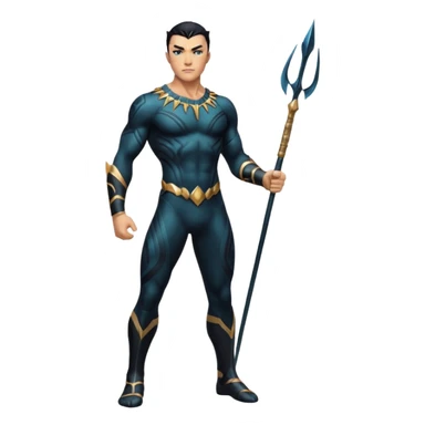 Namor from Black Panther 2, full body, standing confidently, holding a sharpened spear, wings at his feet sticker