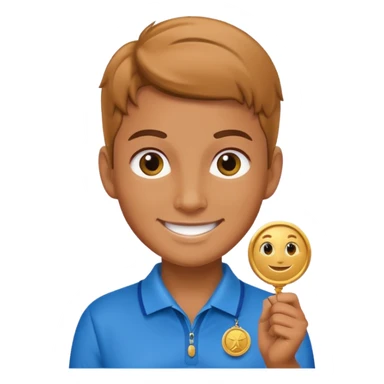 golfer smiling with a medal sticker