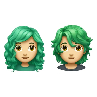 shy girl with green hair and guy with long wavy black hair sticker