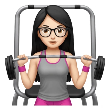girl with long black hair, brown eyes, wearing glasses and working out in the gym sticker
