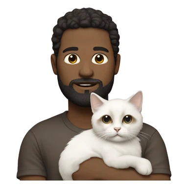 White men with mix of dark brown hair and beard holding white ragdoll cat sticker
