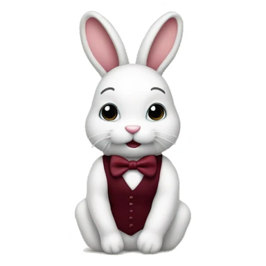 Sitting down. Stuffed Crème Baby bunny. Burgundy bow tie sticker
