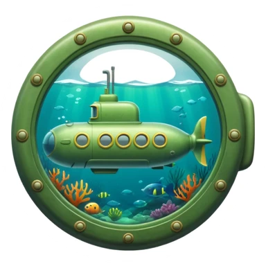 green mini single submarine in cartoon  sticker