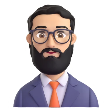 man with medium black beard, black hair, connected unibrow, olive tan skin, brown eyes, glasses, prominent long nose, wearing a professional business suit sticker