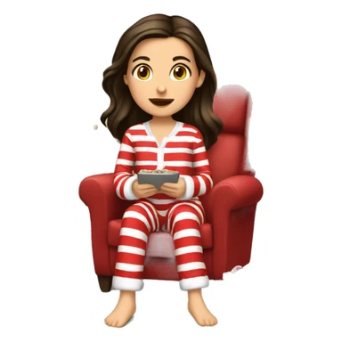 brunette girl in christmas pjs watching christmas movie sticker