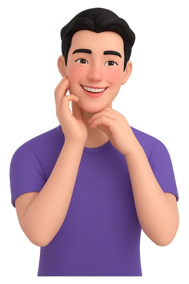 Make the handsome black-haired guy smile more, keeping his dreamy, flushed look and subtle romantic hints that his boyfriend is the cause of his low blood pressure. Preserve the transparent background. sticker