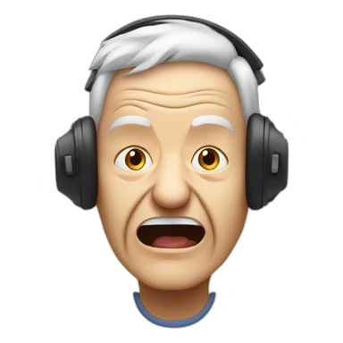 face of an elderly person with headphones on where only sound comes out from one side and the person is angry sticker