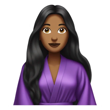 Tanned woman with long black hair wearing a silk purple Victoria’s Secret robe sticker