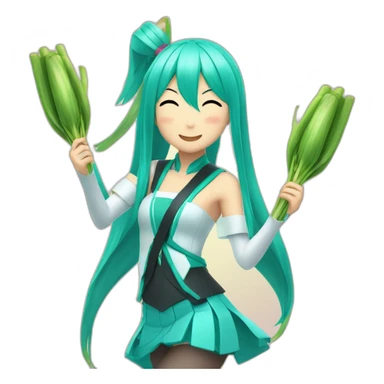 Hatsune Miku holding a leek and swinging it around sticker
