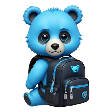 3D, adorable little Pixar style blue neon punk bear with a black backpack, ultra detailed, each lash, eye, and strand of fur is shown in stunning detail as though captured in a timeless photograph, rich textures, visually rich, so lifelike it feels like it could leap off the page at any moment sticker