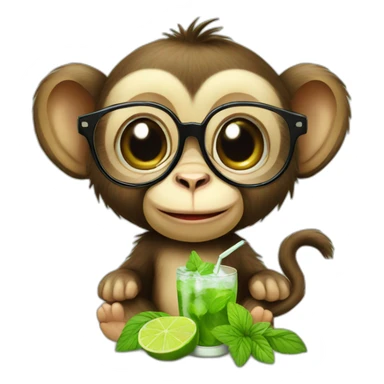 baby monkey with glasses drinking mojito sticker