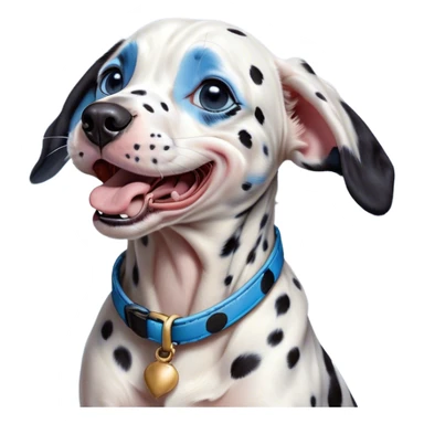 Cinematic Cute Yawning Harlequin Dalmatian Portrait Emoji, Head tilted slightly with a dramatic, wide-open yawn, showcasing a smooth Fur of predominantly white with bold black patches, floppy ears slightly drooping, round blue eyes barely open in drowsy contentment, Simplified yet irresistibly adorable features, highly detailed, glowing with a soft, cozy glow, high shine, relaxed yet expressive, stylized with a touch of whimsy, bright and endearing, soft glowing outline, capturing the essence of a sleepy yet affectionate guardian, so drowsy it feels like it could stretch out of the screen and curl up for a nap! sticker