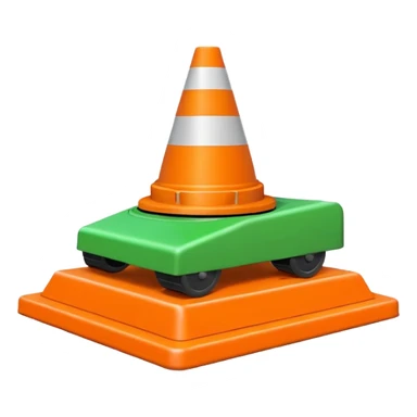 green tank running over a traffic cone, cone visible under the treads, emoji style sticker