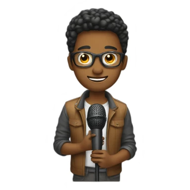 A young man with podcast mic sticker