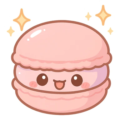 chibi sticker-style macaron with sparkles, cute and exaggerated sticker
