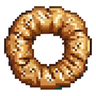 pixel art simit, small size, clear round shape, golden color, sesame seeds, isolated on white background sticker