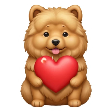 A dog holding a large heart (modeled after a Golden Chow) sticker