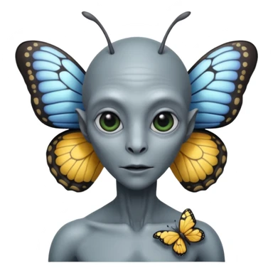 an normal grey alien with seperate a butterfly on shoulder sticker