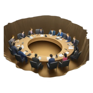 Board meeting on the bottom of a crater sticker