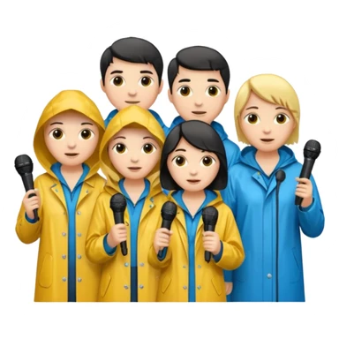 people with rain coat and microphone sticker