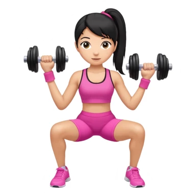 A tan girl with black hair in a ponytail. Wearing a pink gym set. Picking up dumbells sticker