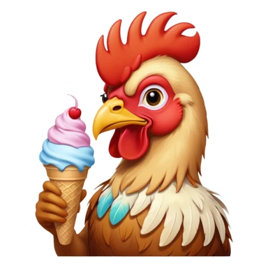 Rooster eating ice cream sticker