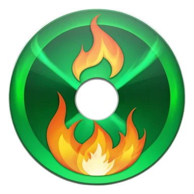 A minimalist CD disc with a subtle fire design, green flames sticker