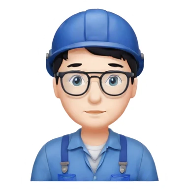 Plumber with black hair, glasses and blue eyes and salopette sticker