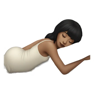 Woman pale skin black hair with bangs sleeping in bed with pillow, white woman sticker