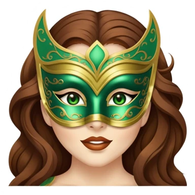 Greeneyed Woman blinking with Long Brown hair venetian mask sticker