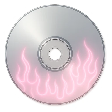 A minimalist CD disc with subtle pink flames, glowing effect, variation 2, style: general, shape: rectangle, color: platinum sticker