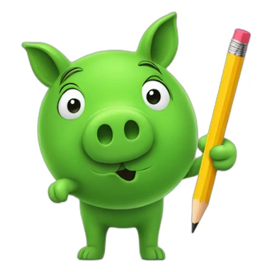 green piggy holding a pencil in his hand sticker