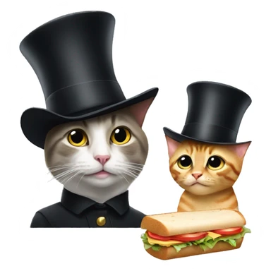 cat with tophat and a sandwich with elon musk sticker
