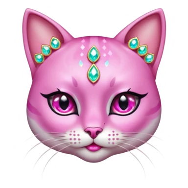 glamorous cat portrait, head and shoulders only, exaggerated pink makeup, bright eyeshadow, long eyelashes, shiny blush cheeks, sparkling face gems, glitter accents, elegant earrings, fantasy beauty style, cute 3D cartoon, mobile game icon style, clean background, no text, no watermark
 sticker