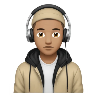 portrait of a confident man inspired by the reference image, music-forward, jaded but in a good way, wearing urban streetwear, with headphones or music accessory sticker