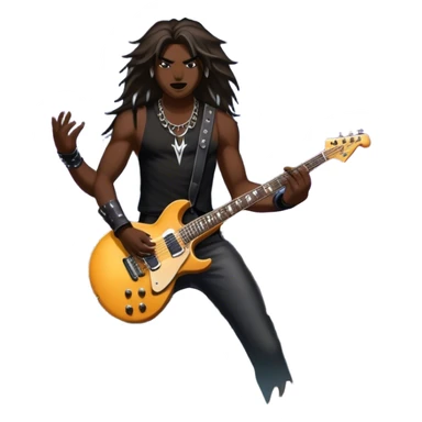 Icon for Heavy Metal: a metal band on stage, with electric guitars, drums, and a powerful vocalist. The atmosphere is intense with flashing lights, music notes, and a crowd of fans. The design should capture the energy and power of a live heavy metal performance. Transparent background. sticker