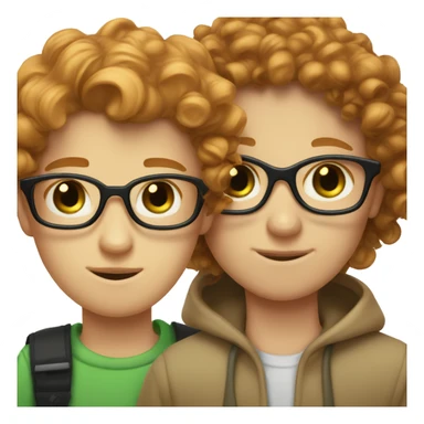 pale ginger girl with green eyes is next to tan brunette curly hair boy who has glasses  sticker