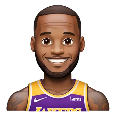 LeBron James face with a big smile and Lakers purple and gold colors sticker