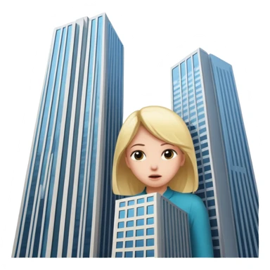 a giantess playing peekaboo peeking out from behind a skyscraper that obscures her to the viewer sticker