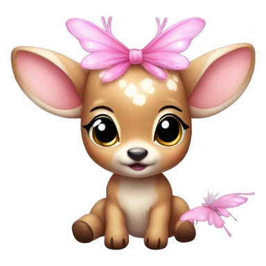 baby deer with fairy wings and a pink bow around its neck  sticker