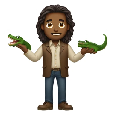 Long hair brown man holding alligator  sticker